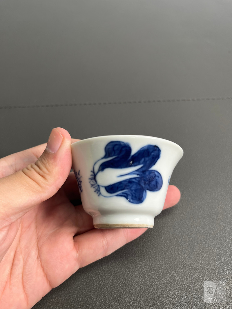 清宣统  青花白菜图诗文杯（一对） - 图14